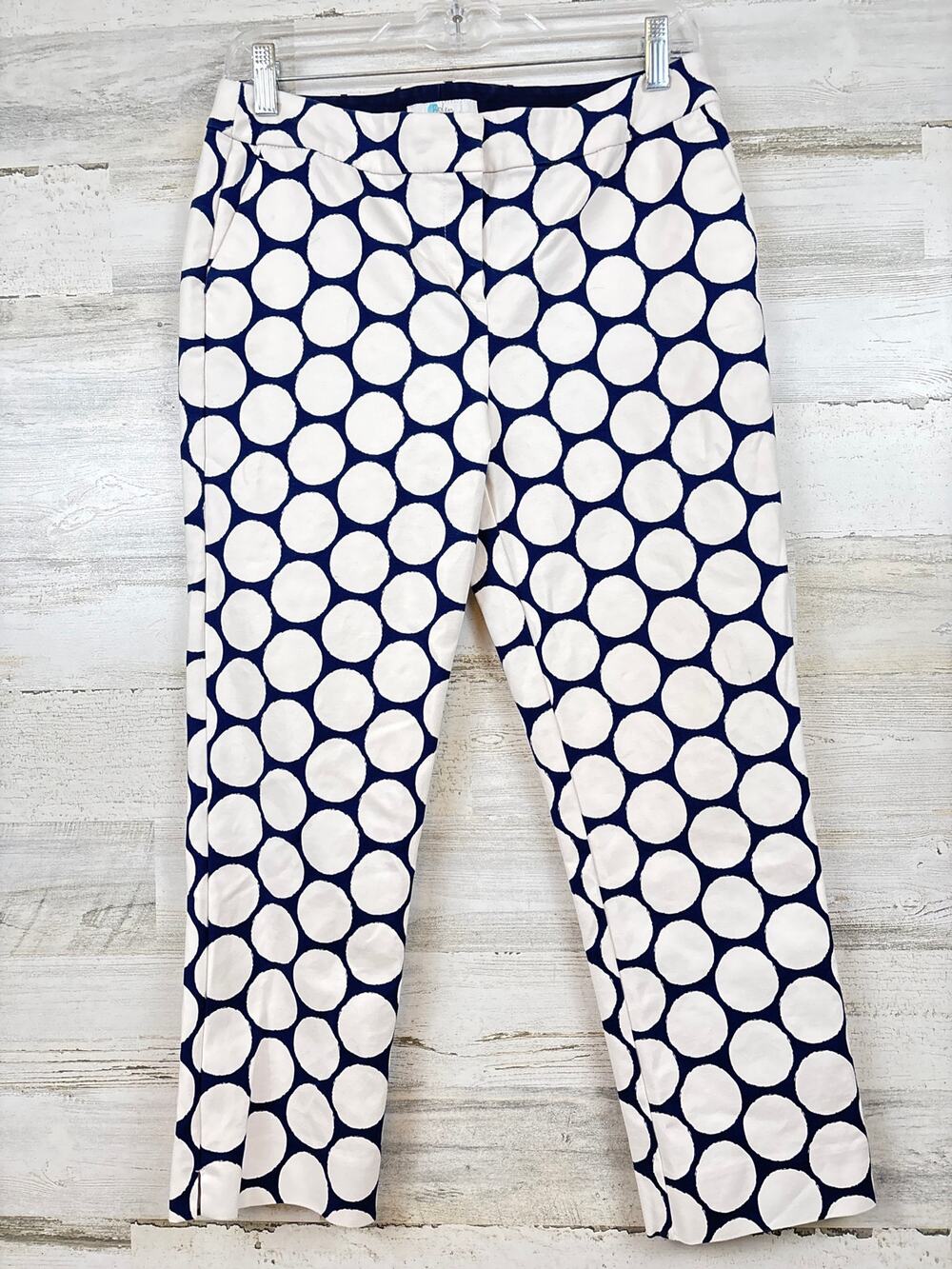 Boden Womens 8 Petite Blue White Dot Crop Pants Cotton Stretch Casual